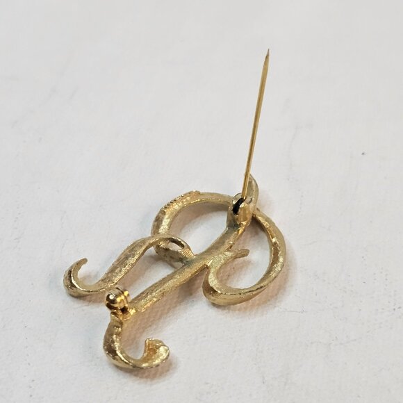 Mamselle Letter R Initial Brooch Gold Tone Monogram Script Retro Brushed Jewelry - Picture 5 of 9